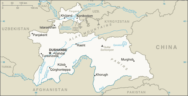 Map of Tajikistan